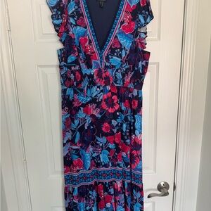 Adrianna Papell Blue and Pink Floral Maxi Dress